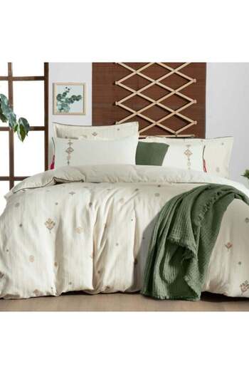 Sarev İdil Ecru King Size 100% Cotton Mood Comfort Muslin Duvet Cover Set