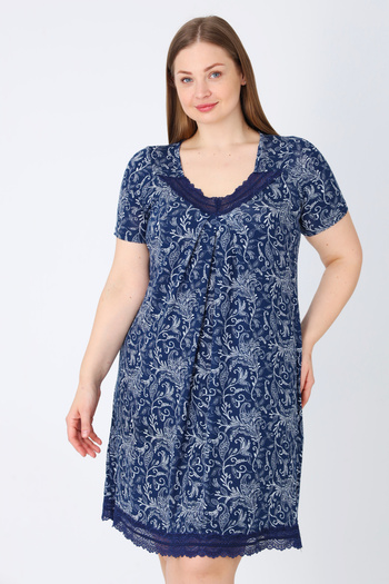 İntensive Women's Plus Size Lace Short Sleeve Lycra Nightgown
