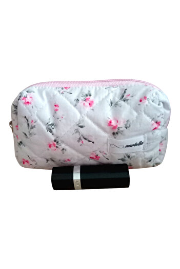 nartella Pembe Gül Desenli Mini Bozuk Para Cüzdanı Mini Kozmetik Makyaj Çantası Mini Boy Organize