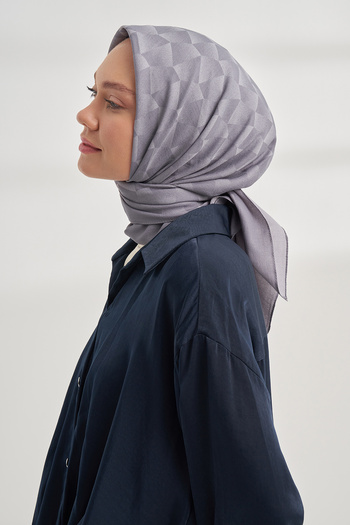 ARMANDA COTTON MONOGRAM GEOMETRİK DESEN EŞARP - KOYU GRİ