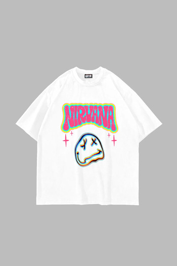 Sekizbiraltı Λευκό μπλουζάκι Unisex με στάμπα Nirvana Smile