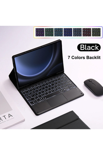 Choice جراب لوحة مفاتيح إنجليزية أسود بإضاءة خلفية لهاتف Samsung Galaxy Tab S9 FE مقاس 10.9 بوصة قابل للفصل مع بلوتوث K