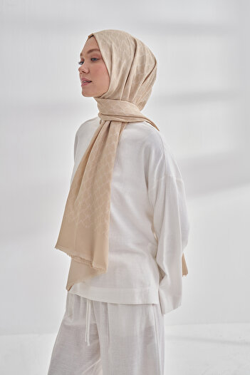 ARMANDA Cotton Monogram Chain Pattern Shawl - Beige