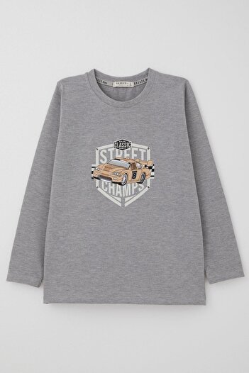 Breeze Boys Long Sleeve T-Shirt - Grey Melange, 4-8 Years, Champion Car Print