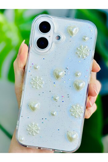 Go Aksesuar iPhone 16 Compatible Epoxy Snowflake Design Silicone Case with Toy