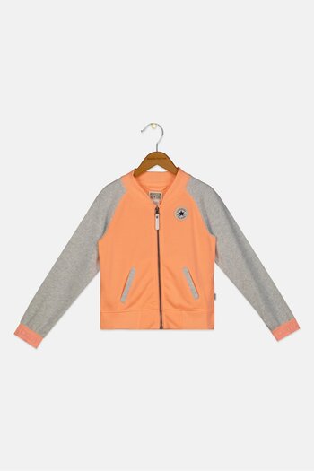 Converse Kids Girls Brand Logo Full Zipper Sweatshirt, Coral