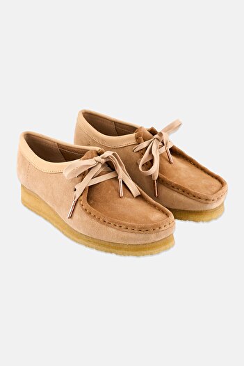 CLARKS Women Standard Wallabee Lace Up Suede Casual Shoes, Beige