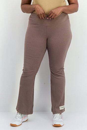 The Giving Movement Women Regular Fit Ribbed Flare Pants, Taupe