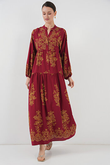 Bigdart 2423 Model Authentic Patterned Red Dress