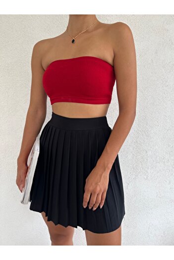 Ozy Fashion Fusta neagră plisată de tenis