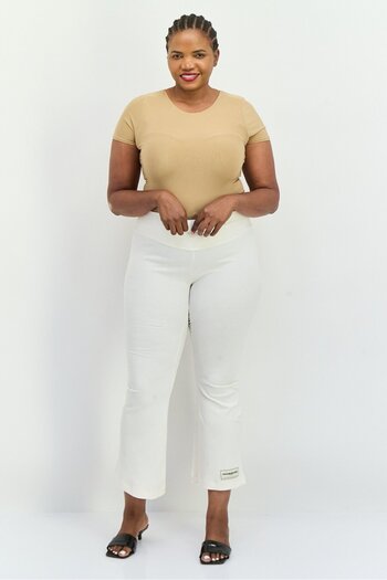 The Giving Movement Women Regular Fit Ribbed Flare Pants, Off White