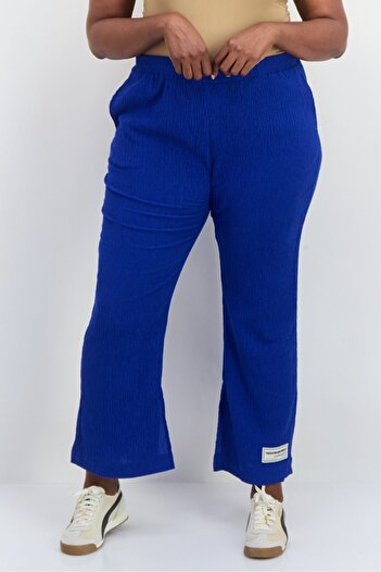 The Giving Movement Women Regular Fit Textured Wide Leg Pants, Blue