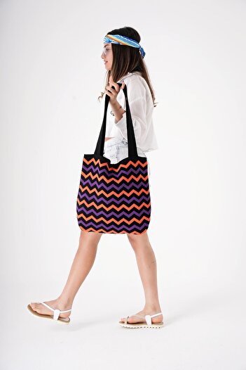 CHUBA Women's Jacquard Patterned Knitwear Knit Casual Hand & Shoulder Bag Chax808 Black-Orange