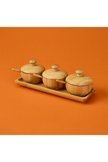 MİEN Light Brown Mien Bamboo Spice Rack Set