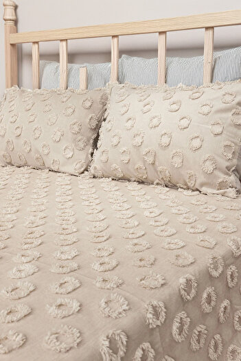 EVYA %100 Pamuklu Ponponlu Pike Takımı Çift Kişilik 200x230 cm Yumuşak Nefes Alabilir Yazlık Yatak Örtüsü