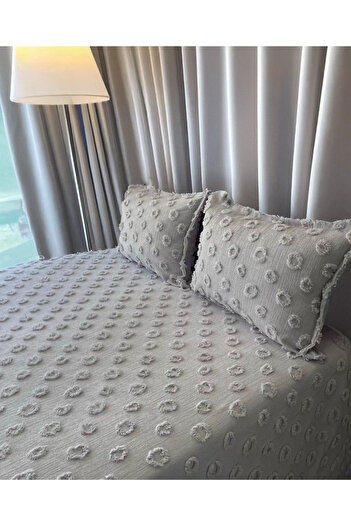 EVYA 100% Cotton Pompom Pique Set Double 200X230 cm Soft Breathable Summer Bedspread