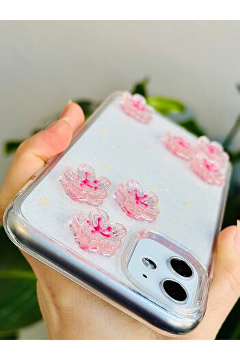 Go Aksesuar iPhone 11 Compatible Epoxy Sakura Design Flexible Silicone Case with Toy
