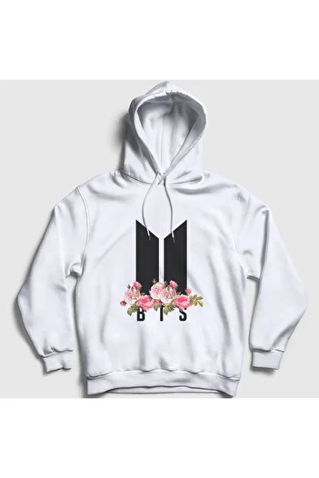 Presmono Λευκά Λουλούδια Bts Unisex Φούτερ με κουκούλα - 22176tt