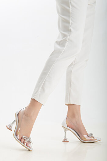 Daxtors Zırav Guaranteed Women's Transparent Heeled Stone Shoes