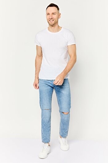 GAS Men Tapered Fit Rip Non Stretchable Denim Jeans, Blue