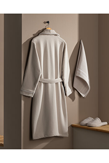 Madame Coco Remi Men's 100% Cotton Bathrobe Set - Beige - Luxury Collection