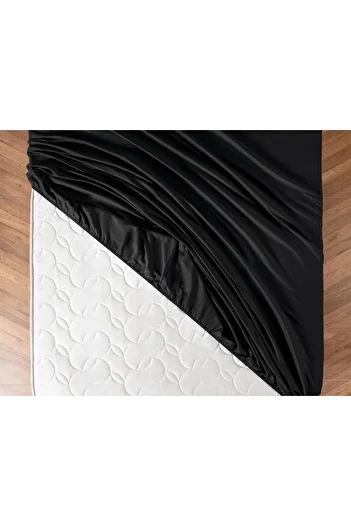 Madame Coco Ciel Single Plus Elastic Satin Bed Sheet - Black