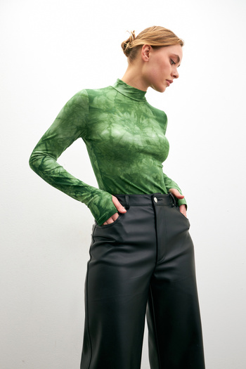 Bipantolon Women's Green Tie Dye Patterned Body with Finger Detail