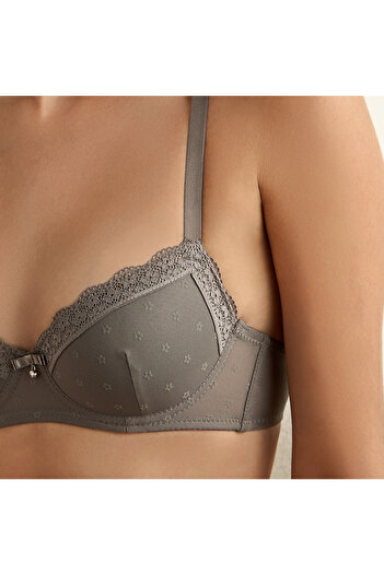 FAV Lace Textured Balconette Bra with Bow Detail