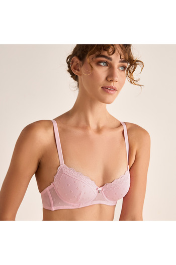 FAV Lace Textured Balconette Bra with Bow Detail