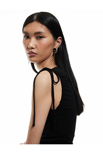 Koton Draped Bow Tie Detailed Straight Neck Sleeveless Body