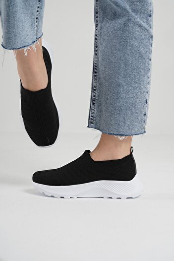 Beyond Kadın Beyaz Taban Siyah Triko Sneaker Byndsnkk30