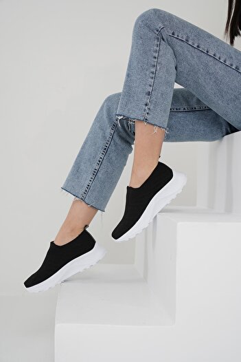 Beyond Kadın Beyaz Taban Siyah Triko Sneaker Byndsnkk30