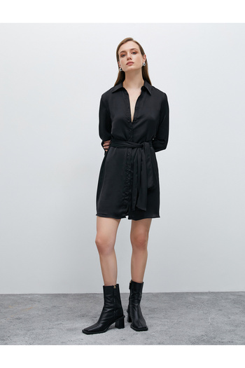Koton Rochie camasa mini cu centura din satin