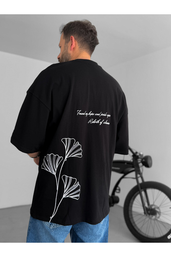 BYBASICMAN Black Human Embroidered Oversize T-Shirt Res-4201