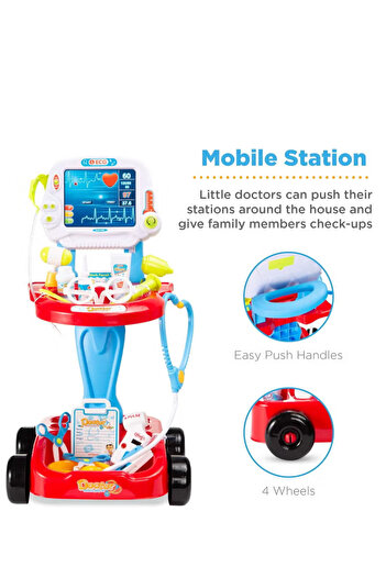 Yelajoy Children's Family Role-Playing Toys,Simulated Electrocardiogram Injection House Pill Box Set Cart