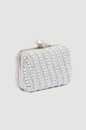 Gusto White Pearl Evening Dress Clutch Bag
