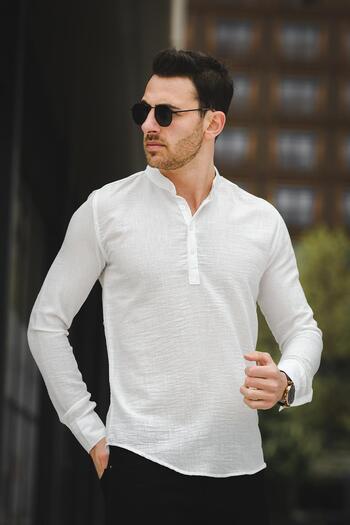 Oksit Ανδρικό πουκάμισο Zareh Slim Fit Crinkle Pattern Half Patch γιακά