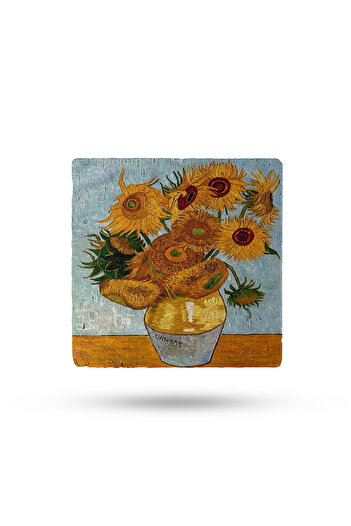 Begoloni Stone Decor Natural Stone Coaster Vangogh Work Printed 10X10Cm 100% Travertine Natural Stone