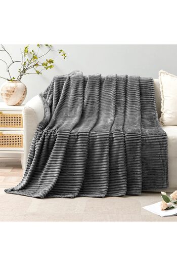 df home Soft Striped Welsoft Bedspread/ Blanket 150X200 (Dark Gray)