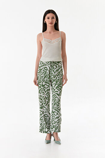 Fulla Moda Patterned Wrinkled Fabric Wide Leg Trousers