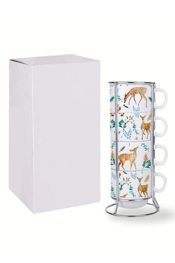 Deep Craft Deepcraft 4-Piece Cup Set with Stand Dead End Printed Gazelle Pattern 4-Piece Cup Set 190 ml