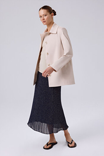 Triko Mısırlı Light Beige Shirt Collar Buttoned Women's Trench Coat