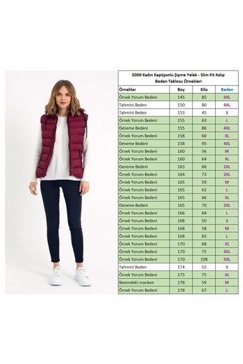 DYNAMO Women's Burgundy Hooded Puffer Vest with Fleece Inside the Hood