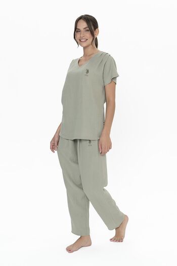 U.S. Polo Assn. U.S. Polo Assn. 20015 Women's Muslin Fabric Short Sleeve V-Neck Pajama Set-Khaki