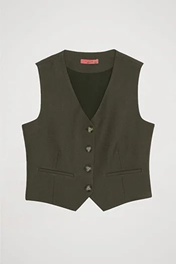 Quzu Khaki Colored Buttoned Vest