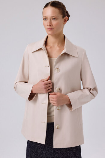 Triko Mısırlı Light Beige Shirt Collar Buttoned Women's Trench Coat