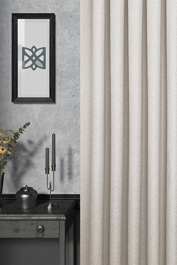 MARİTSA Background Curtain - Jacquard Series Flora Pattern Cream Tight Pleat (1X3) Single Wing Curtain