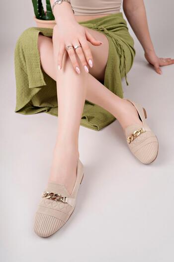 Aymood Buckle Knitwear Ballerina Nude Women's Knitted Ballerina Shoes Women's Shoes Casual Shoes
