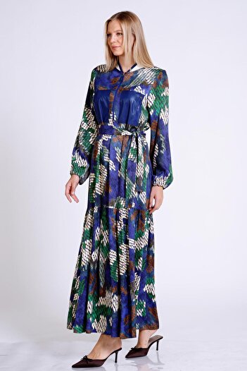 Sassofono Patterned and Trench Garnished Long Dress
