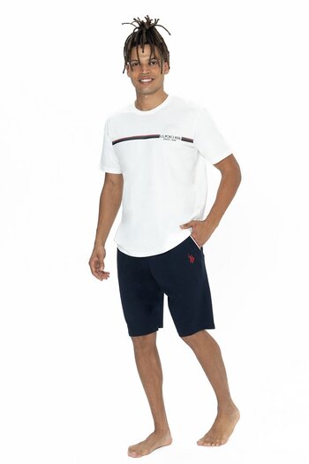 U.S. Polo Assn. U.S. Polo Assn. 18865 Men's Short Sleeve Bicycle Collar Shorts Pajama Set-Ecru